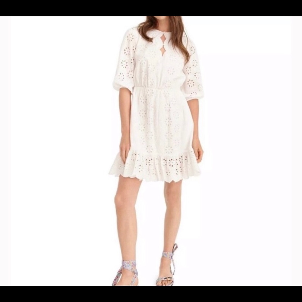 J.Crew Scalloped Trim Tie Waist Eyelet Dress
